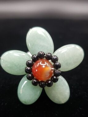 GANZ Handcrafted Natural Jadeite Gemstone Flower Statement Adjustable Ring
